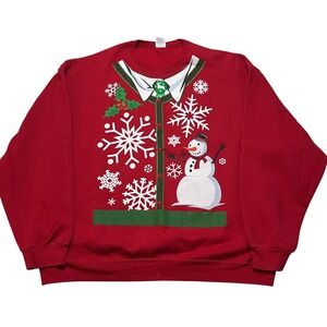 Jerzees Sweatshirt Mens 2XL Red Snowman Ugly Christmas Sweater NuBlend Fleece
